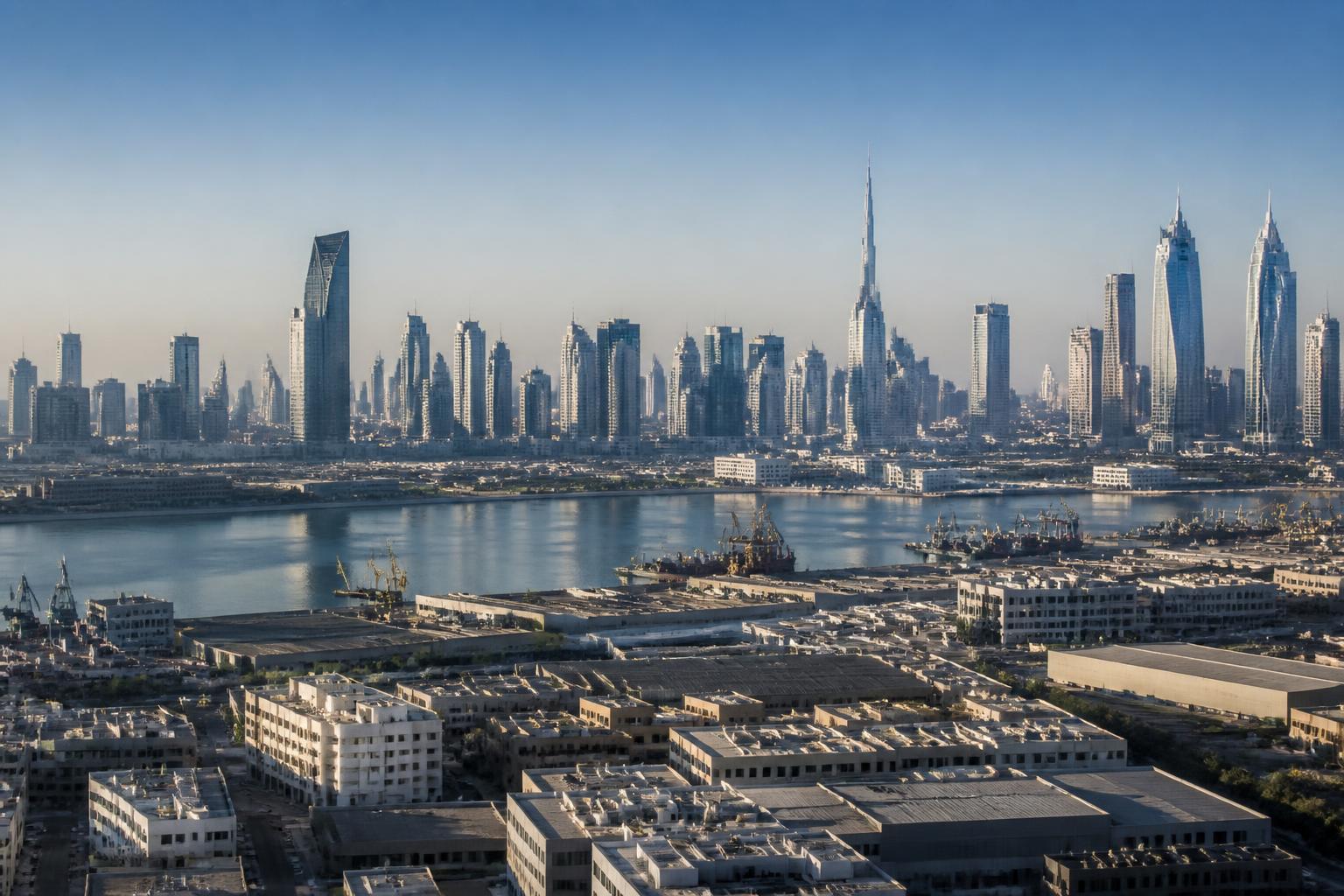 Dubai skyline and port infrastructure connecting global markets